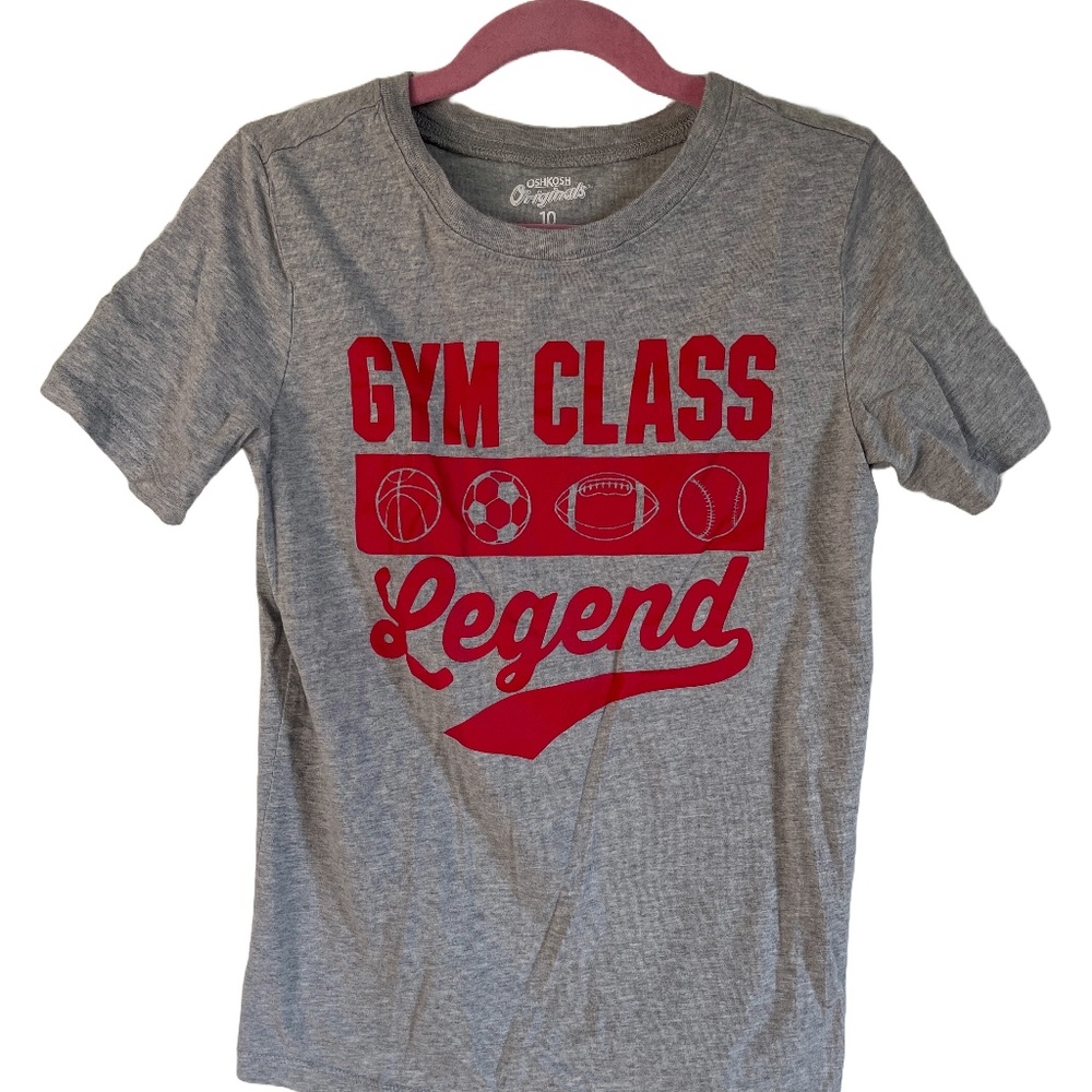 OshKosh B'Gosh "Gym Class Legend" Grey and Red Tee Shirt Size 10 EUC